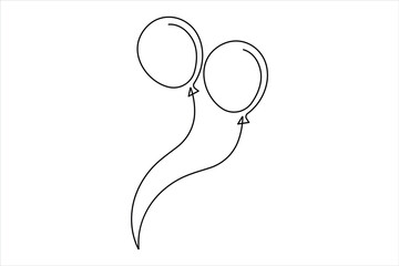 Continuous balloon one line drawing birthday celebration. Holiday party decoration icon vector illustration