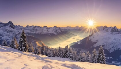  Snowy mountain sunrise serene and majestic