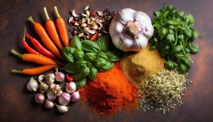  A vibrant array of fresh herbs and spices