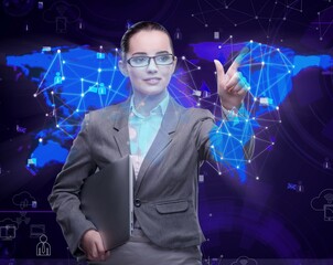 Woman in social data management concept