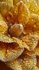 Closeup of Yellow Flower Petals with Water Droplets.