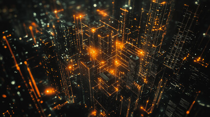 Fototapeta premium Smart digital city with connection network reciprocity over the cityscape . Concept of future smart wireless digital city and social media networking systems that connects people within the city
