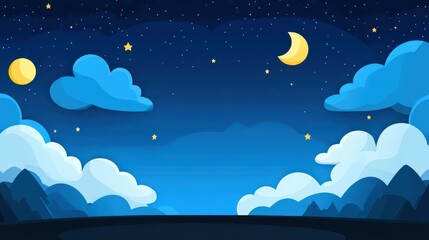 Explore a vibrant illustration with whimsical clouds and twinkling stars against a dusk sky in a playful anime style.