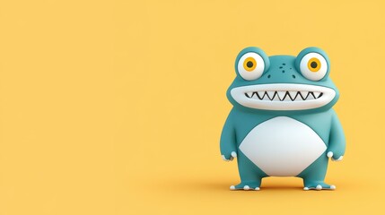 Obraz premium A charming anthropomorphic frog in a cozy shark pajama. This modern cartoon showcases fun character design and whimsy.