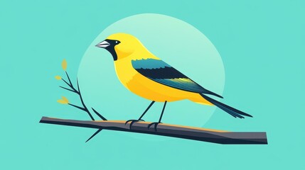 Fototapeta premium Bright, playful goldfinch illustration with rich colors and textures showcases natures charm in a stunning flat design.