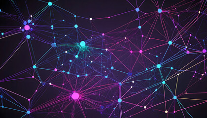 Fototapeta premium A digital neural network with interconnected, glowing nodes floating against a dark, starry background