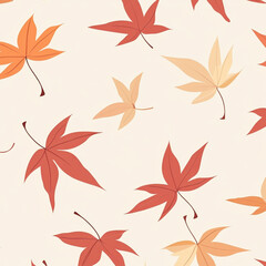 Autumn maple leaves seamless pattern with red and orange tones on a light background 밝은 배경에 빨강과 주황색의 가을 단풍잎 무결점 패턴