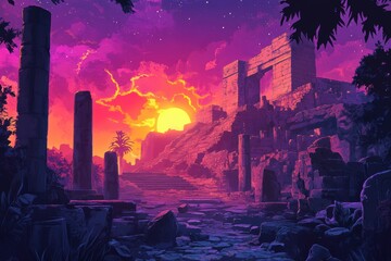 Ruins of an Ancient Temple at Sunset