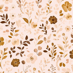 Earth-toned floral and leaf seamless pattern on a light background 밝은 배경에 어스톤 꽃과 잎이 있는 무결점 패턴