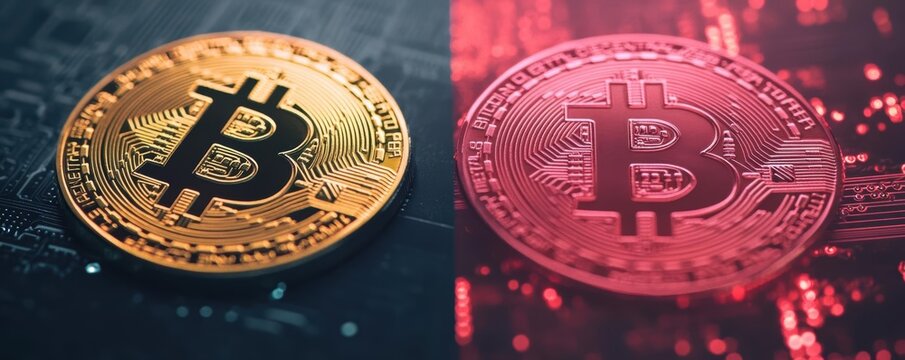 A splitscreen view showing the contrast between a compliant and a noncompliant cryptocurrency transaction, with visual cues indicating legality