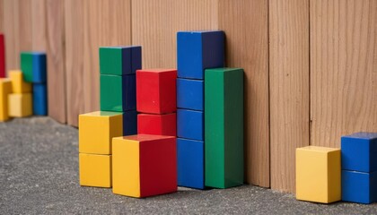 Obraz premium Colorful building blocks against wooden backdrop