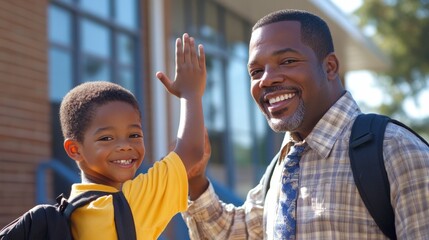 Happy father and son high