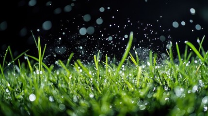 Close-up of Dewy Grass Blades