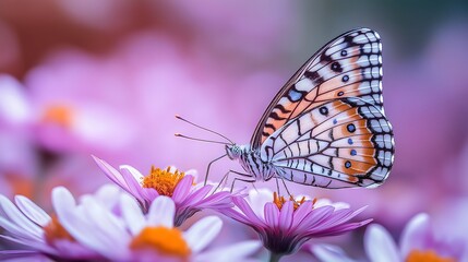 Obraz premium Colorful Butterfly on Pink Flower Macro Photography in Springtime Garden, print for National Learn about Butterflies Day