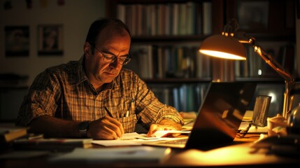 Man Writing at a Desk with a