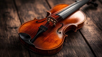 Fototapeta premium violin on wooden table, for classical music enthusiasts, photograph for National Violin Day