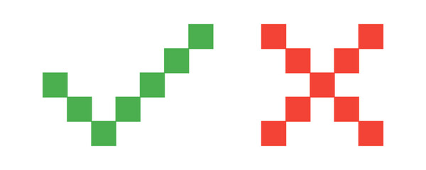 pixel art style  of cross and check mark icon
