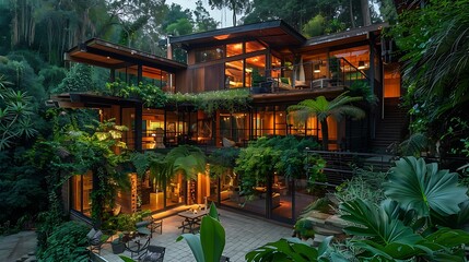 Obraz premium Natural structural aspects in an elegant organic home with plenty of foliage