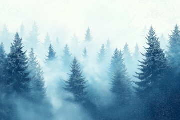 Artistic winter scene with frosty branches framing a pale blue background. The composition offers a serene and cold atmosphere, suitable for winter or holiday-themed designs.