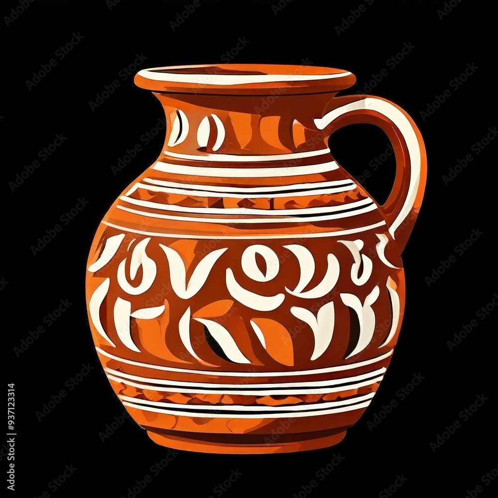 Wall mural the AI Image Generator, earthen ceramic-patterned vase isolated