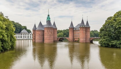 Obraz premium Elegant castle bridge serene waters timeless charm