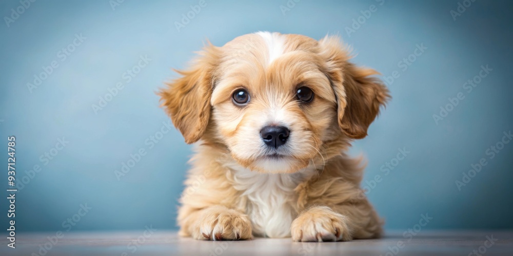 Wall mural Adorable fluffy pup looking curiously at the camera, pet, dog, cute, small, furry, adorable, fluffy, canine