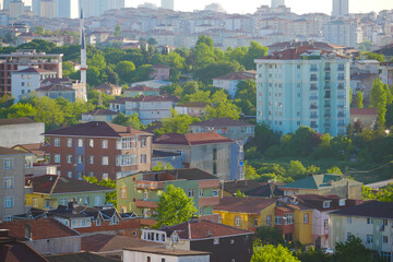 Fototapeta premium A Stunning Aerial View of a Colorful Istanbul Neighborhood Surrounded by Lush Greenery and Nature