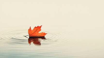 Fototapeta premium A minimalist illustration of a single leaf floating on a pond, with ripples expanding