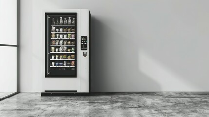 Blank Black and White Vending Machine Mockup Featuring Snacks and Drinks