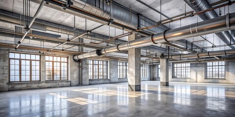 Industrial loft with exposed pipes and concrete finishes, industrial, loft, interior design, urban