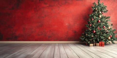 christmas interior wall background with floor and space for text 