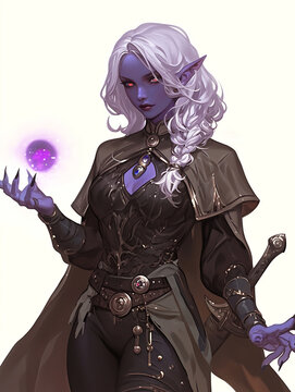 female elf character with purple magic