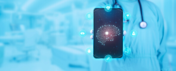 Concept of artificial intelligence integration in clinics and hospitals. Use of data and...