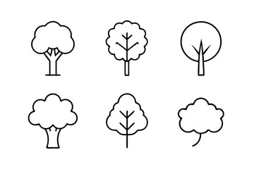 Set of Draw a tree icons silhouette vector line art illustration
