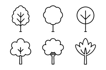 Set of Draw a tree icons silhouette vector line art illustration
