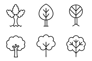 Set of Draw a tree icons silhouette vector line art illustration
