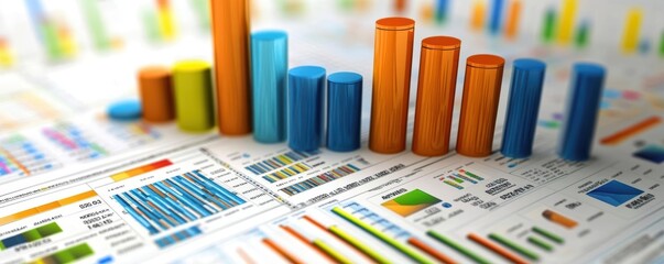 Detailed financial charts and spreadsheets in 3D, highlighting budget analysis