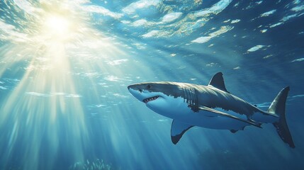 Fototapeta premium Great White Shark in Sunlight