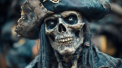 A skeletal pirate with a tattered hat