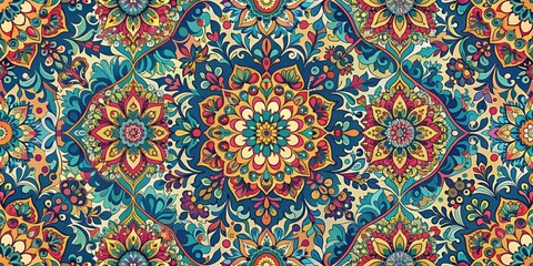 Intricate and colorful seamless pattern design, geometric, abstract, repetitive, background, texture, wallpaper, modern