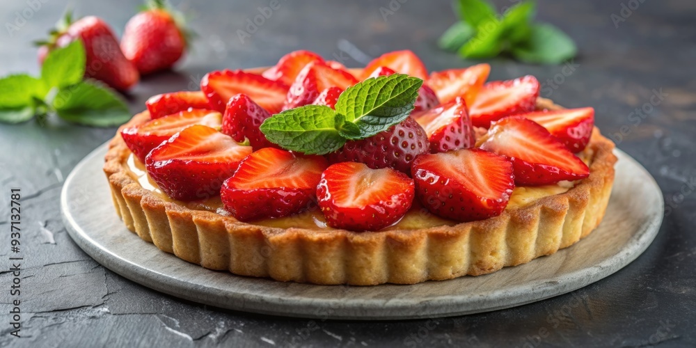 Canvas Prints Delicious strawberry tart served in a restaurant , dessert, food, pastry, sweet, gourmet, homemade, baked, fresh, fruit