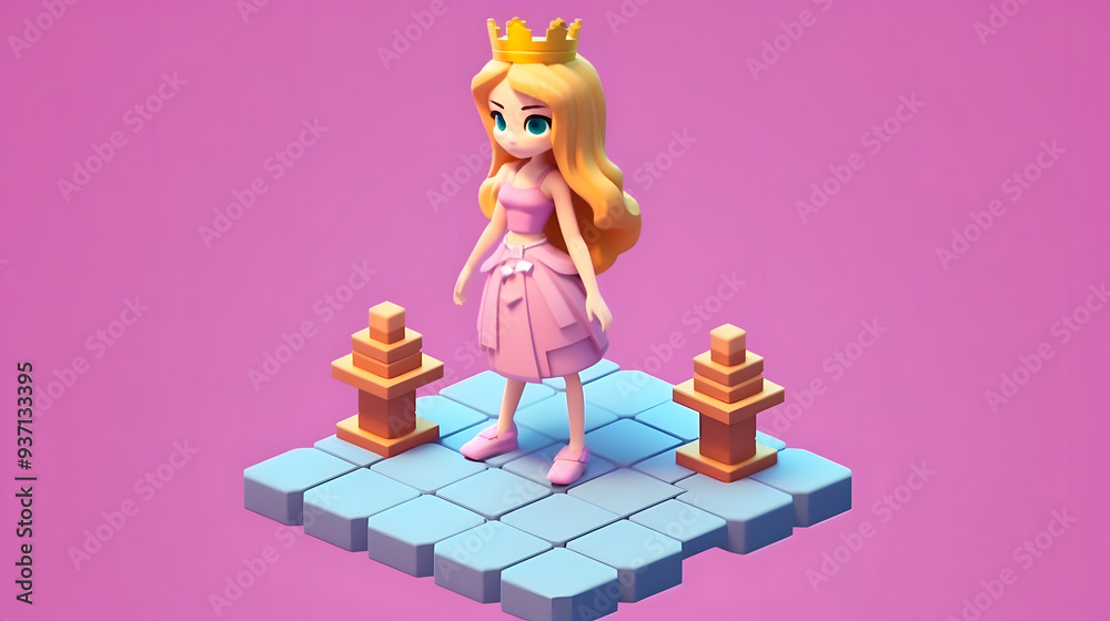 Sticker Princess game 3d pixel cartoon