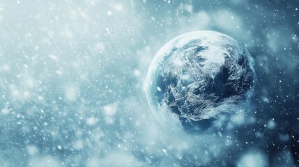 Earth during a blizzard close up, focus on, copy space, icy whites and grays, double exposure silhouette with strong snowfall