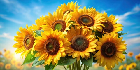 Fototapeta premium Vibrant bouquet of sunflowers for a cheerful and sunny arrangement, sunflowers, bouquet, bright, vibrant, yellow, flowers