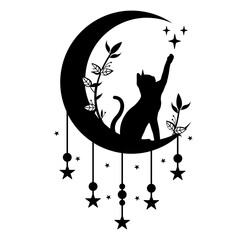 Cat Moon   Cat in the Moon   Celestial Car   Midnight Cat   Magical Moon   Moon Plant   Cat   Celestial Animal   Original Illustration   Vector and Clipart   Cutfile and Stencil © MEM