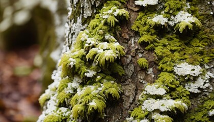  Natures tapestry  A tree trunk adorned with vibrant green and white moss