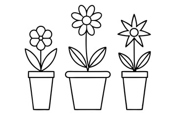 Set of flower in a pot icons silhouette vector line art illustration
