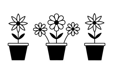 Set of flower in a pot icons silhouette vector line art illustration
