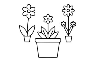 Set of flower in a pot icons silhouette vector line art illustration
