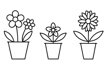 Set of flower in a pot icons silhouette vector line art illustration
